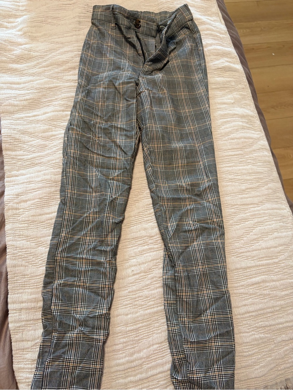 Garage Women's Plaid Dress Pants in Gray and Cream